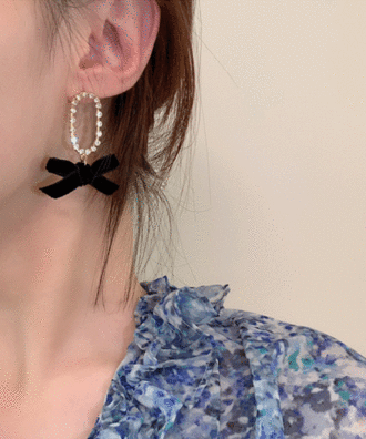 벨벳 리본 큐빅 귀걸이 (925S 은침)